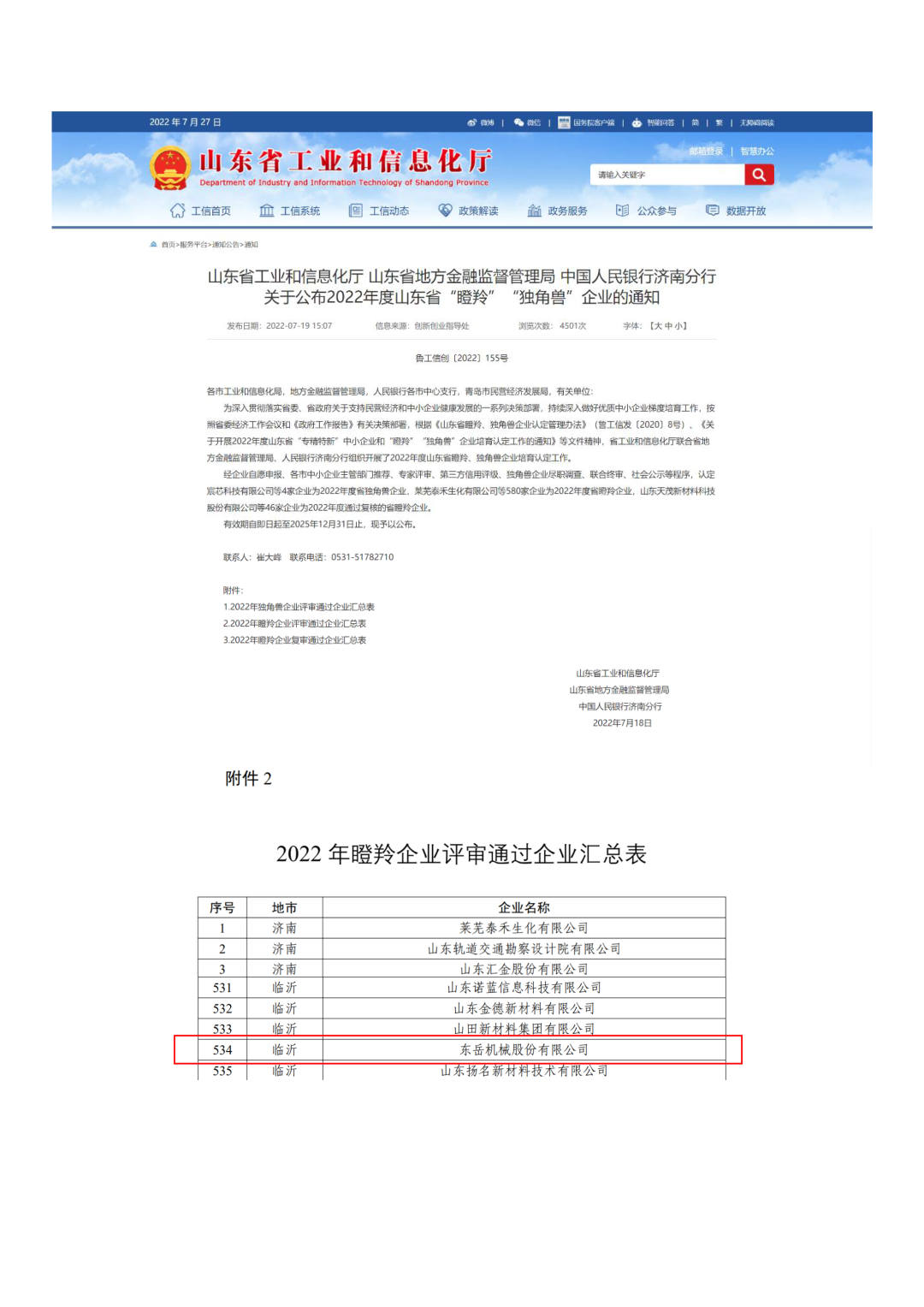 東岳機(jī)械榮獲山東省2022年“瞪羚”企業(yè)稱號